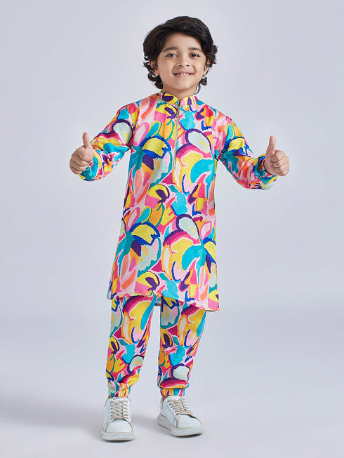 Boy's' Multicolour Kurta And Pyjama Set