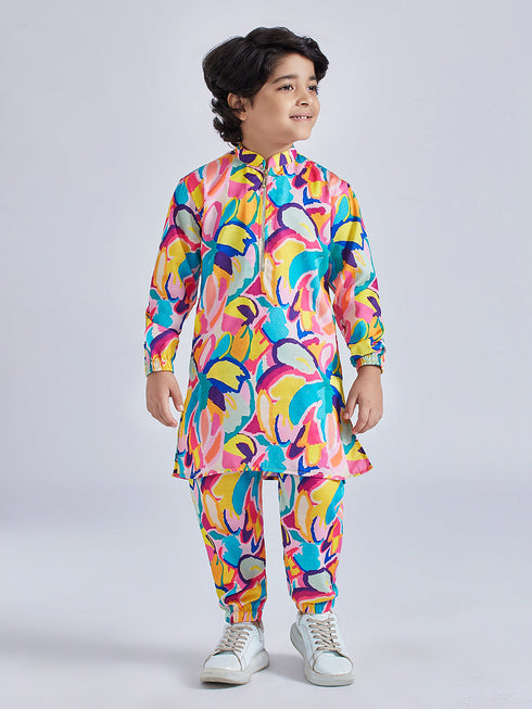 Boy's' Multicolour Kurta And Pyjama Set