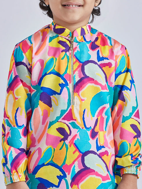 Boy's' Multicolour Kurta And Pyjama Set