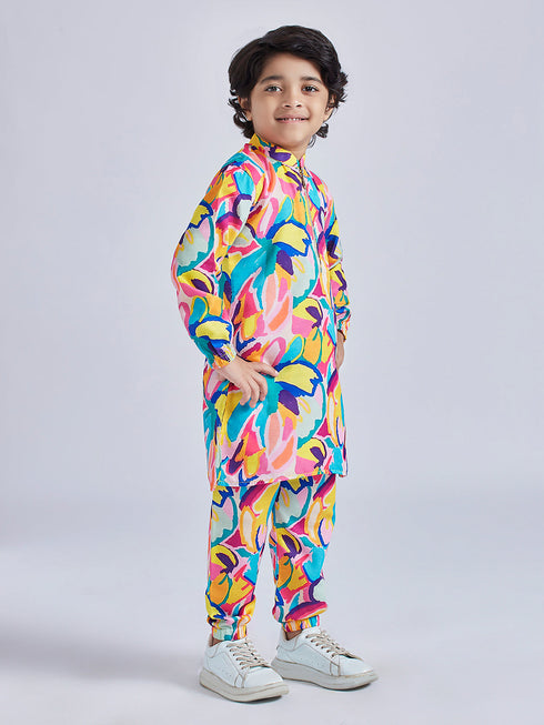 Boy's' Multicolour Kurta And Pyjama Set