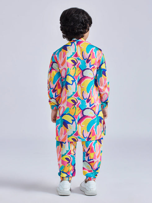 Boy's' Multicolour Kurta And Pyjama Set