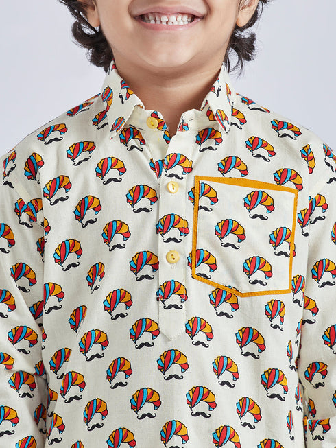 Boy's' Cream Kurta And Pyjama Set