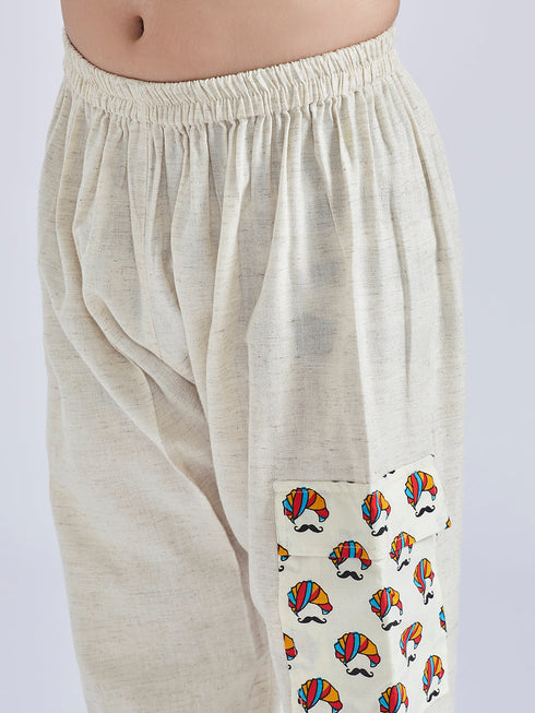 Boy's' Cream Kurta And Pyjama Set