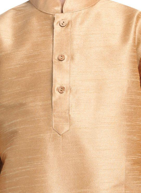 Boys' Gold Cotton Silk Kurta and Pyjama Set