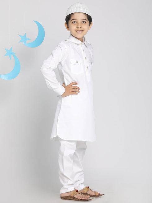 VASTRAMAY Boys' White Pathani Suit Set