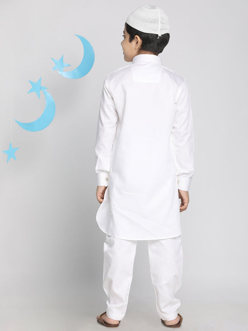 VASTRAMAY Boys' White Pathani Suit Set