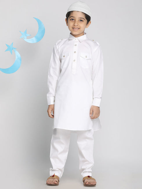 VASTRAMAY Boys' White Pathani Suit Set