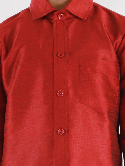 Boys' Maroon Silk Long Sleeves Ethnic Shirt