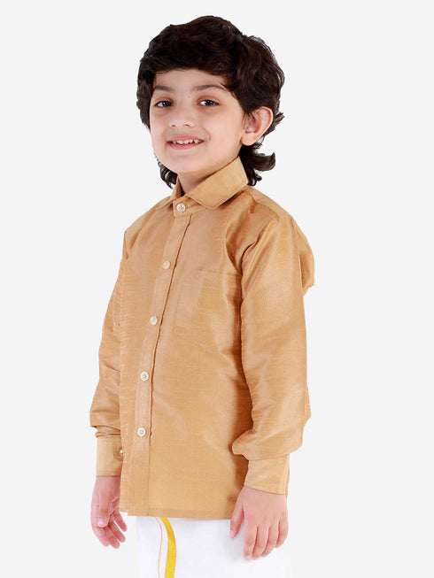 Boys' Rose Gold Silk Blend Long Sleeves Ethnic Shirt