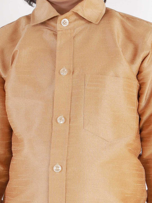 Boys' Rose Gold Silk Blend Long Sleeves Ethnic Shirt