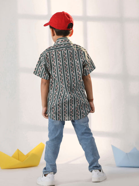 Boy's' Bottle Green Ethnic Shirt