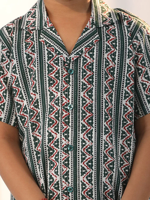 Boy's' Bottle Green Ethnic Shirt