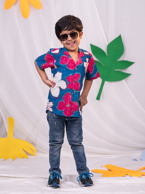 Boy's' Blue Ethnic Shirt