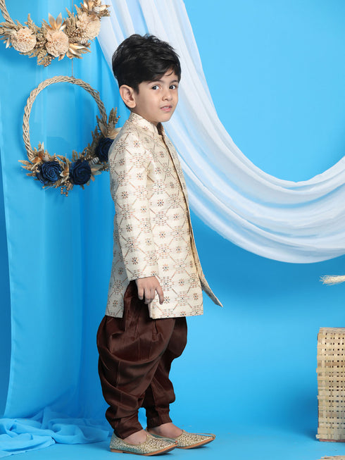 Boy's Gold And Coffee Sherwani Set