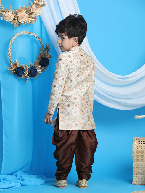 Boy's Gold And Coffee Sherwani Set