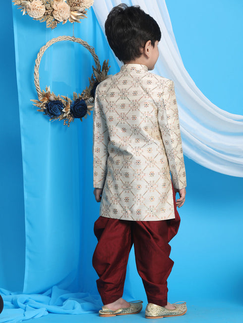 Boy's Gold And Maroon Sherwani Set
