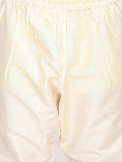 Boy's Beige & Cream Woven Design Sherwani Set With Maroon Dupatta