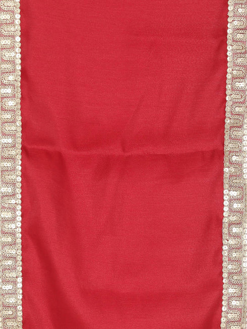 Boy's Beige & Cream Woven Design Sherwani Set With Maroon Dupatta