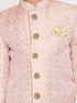 Boy's Pink & Gold-Colored Woven-Design Brocade Slim Fit Sherwani Set