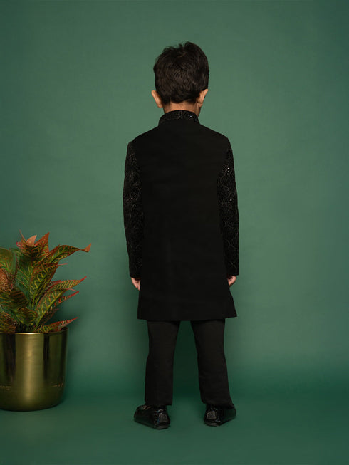 Boy's Black Sherwani Set