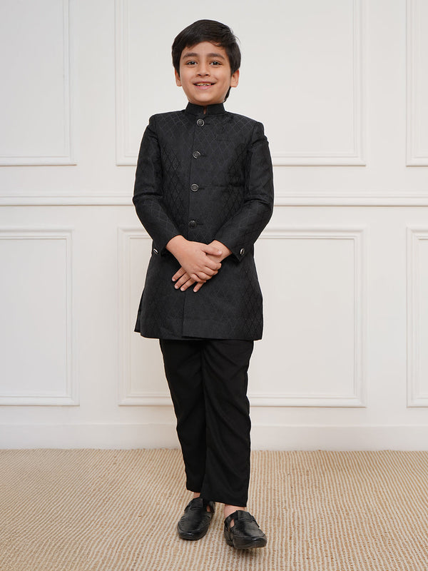 Boy's Black Sherwani And Pyjama Set