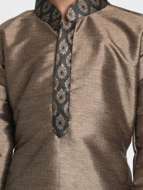 Boys' Black Cotton Silk Blend Kurta and Dhoti Pant Set