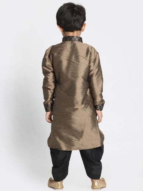 Boys' Black Cotton Silk Blend Kurta and Dhoti Pant Set