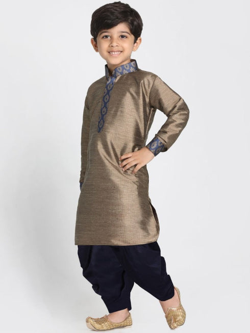 Boys' Bronze Cotton Silk Blend Kurta and Dhoti Pant Set
