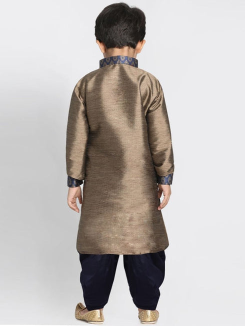 Boys' Bronze Cotton Silk Blend Kurta and Dhoti Pant Set