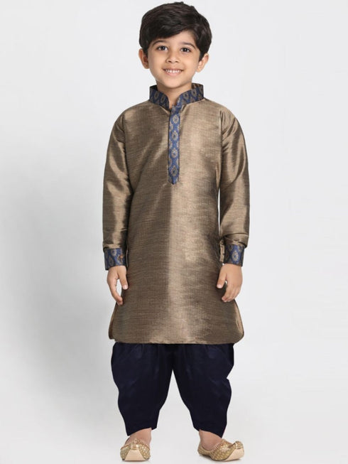 Boys' Bronze Cotton Silk Blend Kurta and Dhoti Pant Set