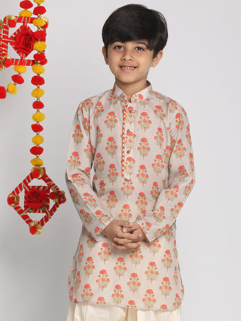 Boy's' Multicolor-Base-Beige Printed Kurta