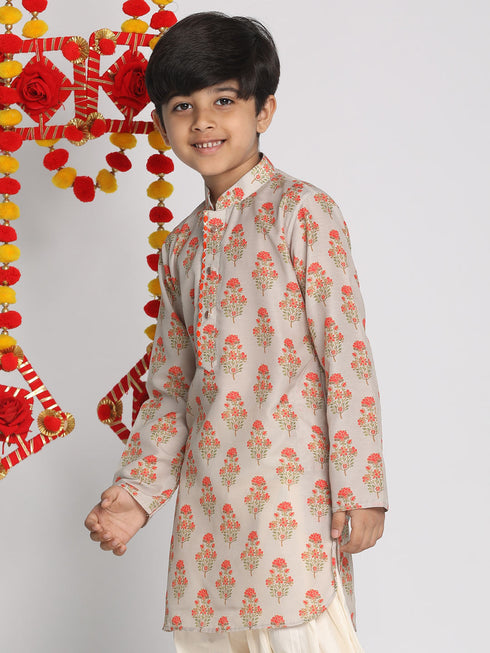 Boy's' Multicolor-Base-Beige Printed Kurta
