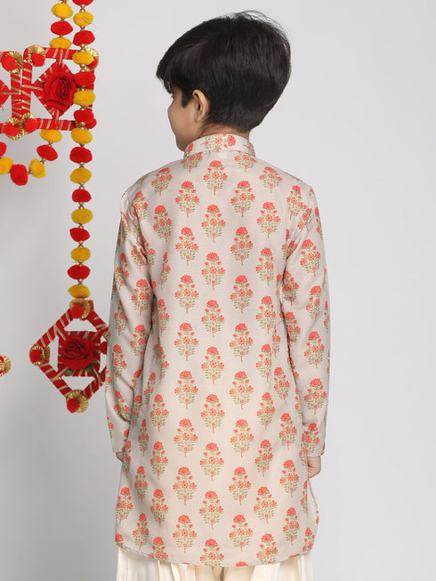 Boy's' Multicolor-Base-Beige Printed Kurta