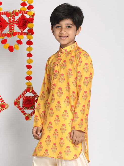 Boy's' Multicolor-Base-Mustard Printed Kurta