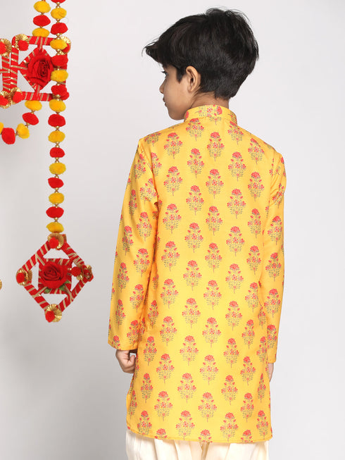 Boy's' Multicolor-Base-Mustard Printed Kurta