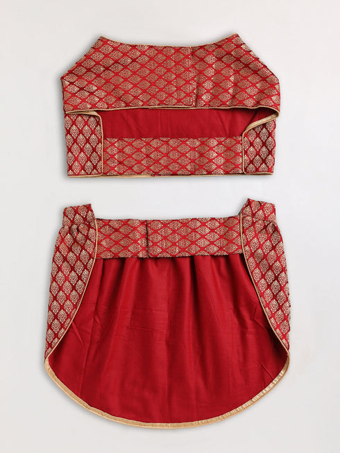 Dogs' Maroon Woven Silk Blend Lehenga Choli Set
