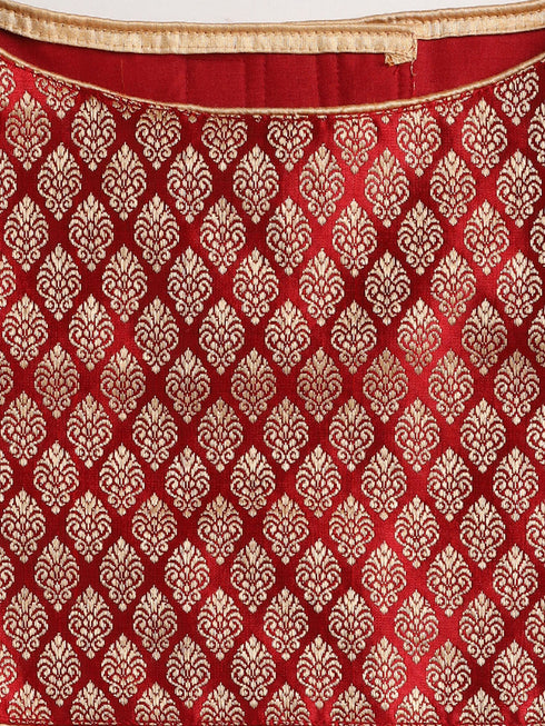 Dogs' Maroon Woven Silk Blend Lehenga Choli Set