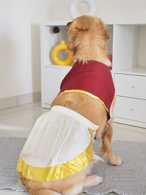 Dogs' Maroon Solid South Indian Style Lehenga Choli Set