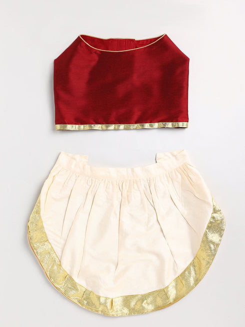Dogs' Maroon Solid South Indian Style Lehenga Choli Set