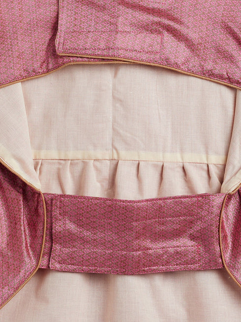 Pink Woven Silk Blend Siblings Set For Dogs