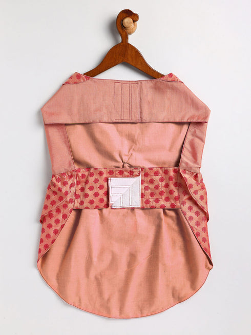 Dogs' Pink Printed Flared Frock With Attached Bow