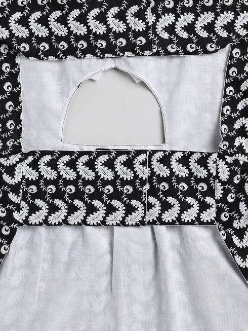 Dogs' Black Chikankari Flared Dress With Attached Bow