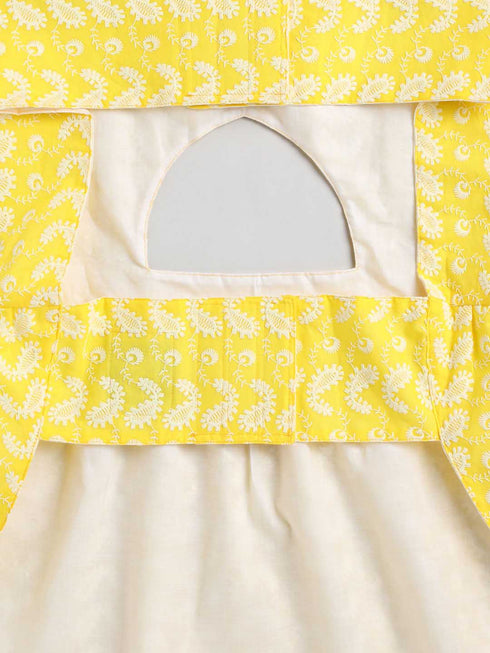 Dogs' Yellow Chikankari Flared Dress With Attached Bow