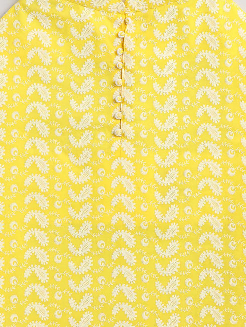 Dogs' Mustard Chikankari Pure Cotton Ethnic Kurta
