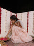 Girl's' Peach Embroidered Sequins Net Long Anarkali Dress With Dupatta