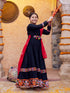 Girl's' Navratri Special Black Anarkali Kurta With Red Dupatta Set