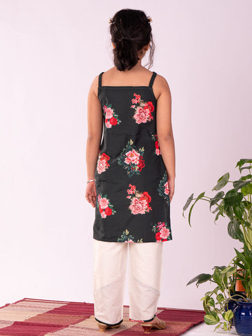 Girl's' Floral Printed Cotton Silk Kurta And Tulip Pant Set