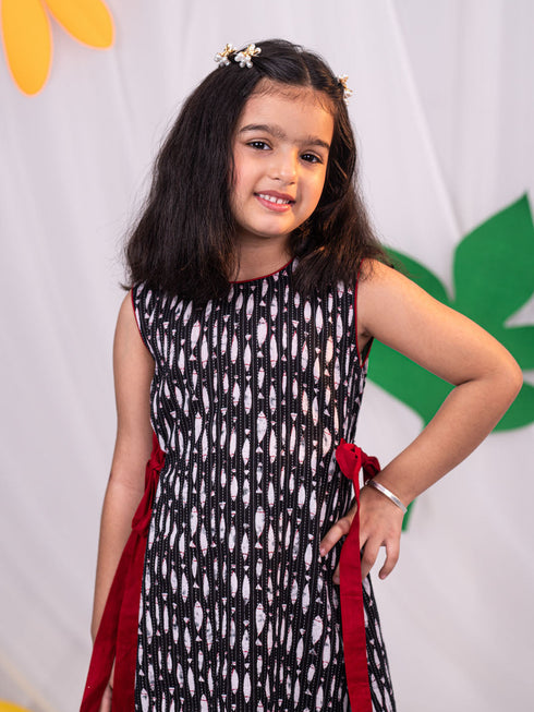 Girl's Black And Maroon Dhoti Kurta Set