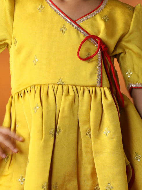 Girl's' Yellow And Cream Dhoti Kurta Set