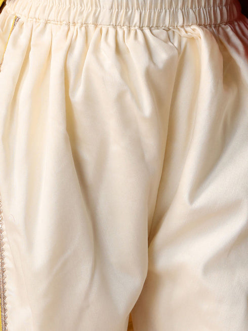 Girl's' Yellow And Cream Dhoti Kurta Set